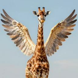 “a Photo-real digital painting of a giraffe with wings, 8k realistic”