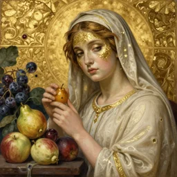 michelangelo masterpiece ultrarealistic ultradetailed painting of catholic veiled lady beside fruits, still life, greg rutkowski, immerse, slime, 1 9 th century, special effects makeup, maximalist, glittering, gold, ivory, hyperreal, golden ratio, alphonse mucha