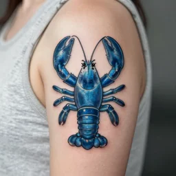“minimalistic blue lobster tattoo design, high quality instagram tattoo artist”