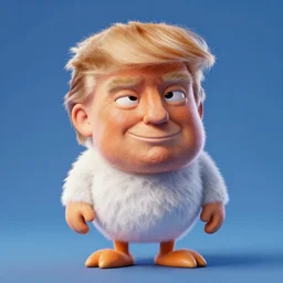 fluffy haired donald trump, monster smilling, 3 d.