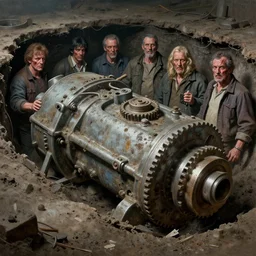 airbrushed awful moldy block machine gear box underground half sunkby jack kirby, kelly freas, peter mohrbacher, donato giancola, geof darrow, alex ross, basil gogos, philippe druillet, fine art masterpiece baked at 3 0 0 f, matte painting, cold lighting, aged with sunlight, award winning horror, photorealistic render, cinematic