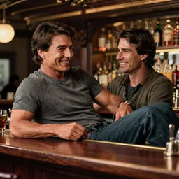 hyper realistic tom cruise hanging out with tom cruise at a bar, by greg rutkowski, 4 k, 8 k, masterpiece