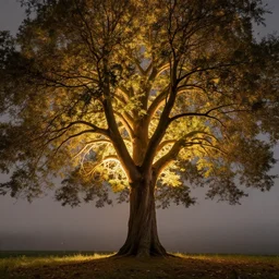 A tree, hyperdetailed, warm volumetric lights by Gerald Brom and Mike Winkelmann