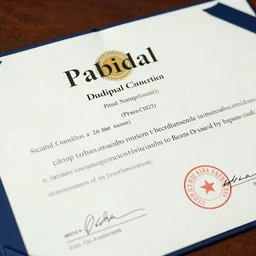 a photo of diploma in prompt engineering with stamps, realism, 35mm
