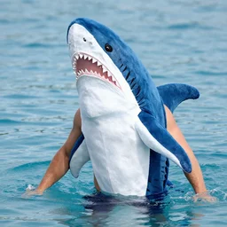 Mark Cuban in the water with a shark costume
