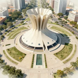 top down view of a plaza designed by oscar niemeyer, concept art