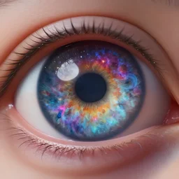 a hyper - detailed 3 d render of a human eye, the iris of the eye is made of beautiful colorful galaxies, vibrant nebulae, macro photography, space, 4 k, soft lighting, trending on artstation,