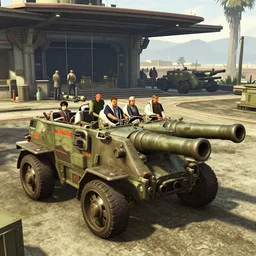 two legged war machine armed with cannons, parked in front of a command station, gta v, stephen bliss, unreal engine, fantasy art, greg rutkowski, loish, rhads, ferdinand knab, makoto shinkai, lois van baarle, ilya kuvshinov, rossdraws, tom bagshaw, global illumination, radiant light, detailed and intricate