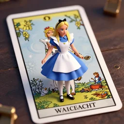 alice in wonderland, tarot card,  3d scene, render, ultra realistic, zenith view, Greg Rutkowski, artstation, cgsociety, unreal engine, 3d scene, render, ultra realistic