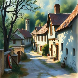 watercolor painting of rustic village, ambient lighting and shadows, art by hans dahl, by jesper ejsing, art by anders zorn, wonderful masterpiece by greg rutkowski, cinematic light, american romanticism by greg manchess, creation by tyler edlin