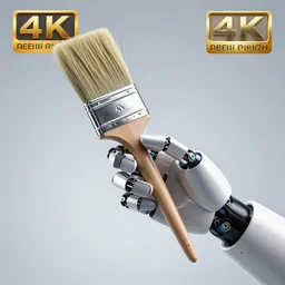 a robot hand holding a paint brush, photorealistic, 4k
