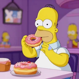 Homer Simpson as a real person trying to steal a donut, XF IQ4, f/1.4, ISO 200, 1/160s, 8K, Sense of Depth, color and contrast corrected, Nvidia AI, Dolby Vision, in-frame