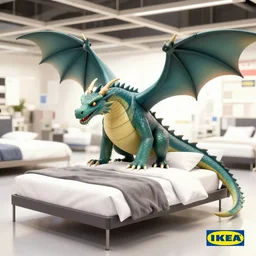 a dragon shopping for a bed in an ikea store,digital art