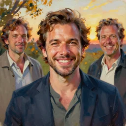 painting ricardo milos. cheerful. happy. art by artgerm and greg rutkowski and alphonse mucha. during golden hour. extremely detailed. beautiful. 4 k. award winning.
