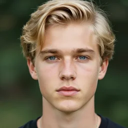 portrait photo of a young australian man with blond hair and blue eyes in the style of nan goldin. natural lighting.