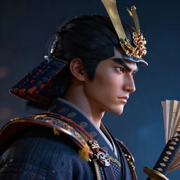 a profile picture of powerful japanese samurai, detailed face, face symmetry, katana, fanart artstation global illumination rtx hdr fanart arstation 3 d, character concept portrait by laurie greasley, profile picture, 8 k, cinematic color grading