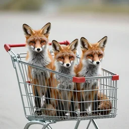 foxes sitting in a shopping cart