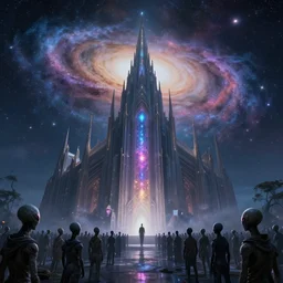 galaxy cathedral, amazing digital art, trending on art station, alien crowds worshipping the artifact, sci - fi astral - 4