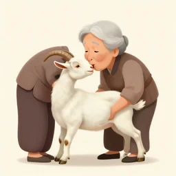 a stylized image of an old woman swallowing a whole goat