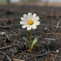 a lone flower on a burned field, unreal 5 render, studio ghibli, tim hildebrandt, digital art, octane render, beautiful composition, trending on artstation, award - winning photograph, masterpiece