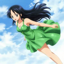 anime, girl, green dress, flying, by eiichiro oda