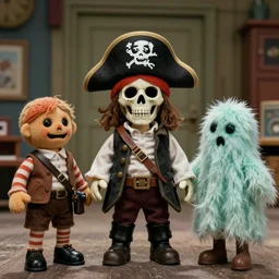 a full color still from a weird 1 9 7 3 kids show about death, pirate puppets, fuzzy ghost