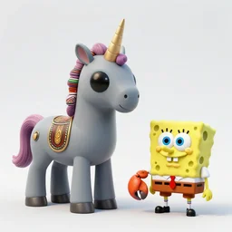 a gray alien unicorn, a robotic crab with african decoration and a spongebob puppet, highly detailed, concept art, art by wlop and artgerm and greg rutkowski, masterpiece, trending on artstation, 8 k