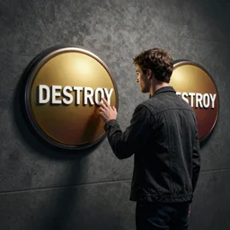 John Bettiol trying to decide which button to press, two giant buttons that say DESTROY . High resolution picture, Badass pose. Photo realistic. Gregory Crewdson. Award winning. Golden ratio. Trending on cgsociety, octane render, Masterpiece, exquisite detail, post processing