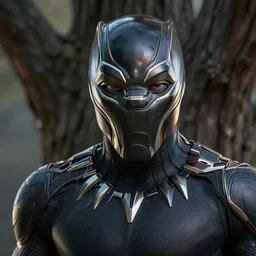 close-up shot of Black Panther in a tree, looking directly at you, octane render, concept art, smooth, sharp focus, illustration, sigma, rule of thirds, from Marvel Studios, by Ryan Meinerding