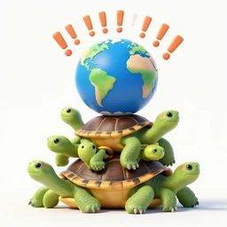 a stack of turtles with!!!!!!!!! earth!!!!!!!! on top