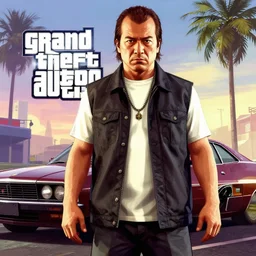 Susumu Hirasawa in Grand Theft Auto 5 cover art, epic, 4k resolution, extremely detailed, very sharp, artstation, digital art, vibrant,