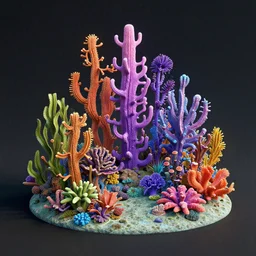 3d Render of colorful deep sea forest, grainy, noisy