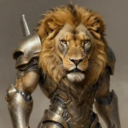 portrait of a lion, sci - fi armour, muscular! cyberpunk, intricate, elegant, highly detailed, digital painting, artstation, concept art, sharp focus, illustration, art by artgerm and greg rutkowski and alphonse mucha