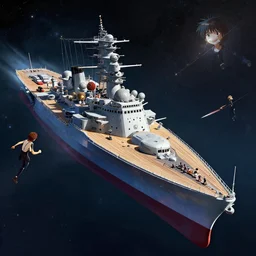 A landscape render of battleship floating in space in an intense battle, rendered by Beeple, Makoto Shinkai, syd meade, simon stålenhag, synthwave style, environment concept, digital art, unreal engine, 3 point perspective, WLOP, trending on artstation, low level, 4K UHD image, octane render,