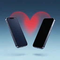 Two phones heart through the air. illustrating. 2 phones. Album cover