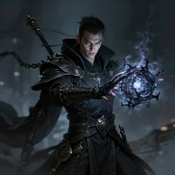 a portrait of dark mage casting dark - ball and shoot it, cyberpunk concept art, trending on artstation, highly detailed, intricate, sharp focus, digital art, 8 k