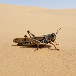deceased grasshopper in the desert covered by a thin layer of sand