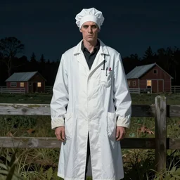 horror artwork, a plague doctor at farm, at night, by michael whelan, clean