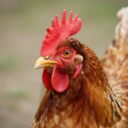 photo of a a chicken with the head of a dog