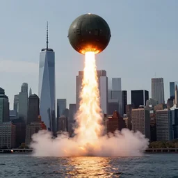 a nuclear warhead detonating over the manhattan skyline in the style of william turner. dramatic concept art, 4k, high detail, volumetric lighting