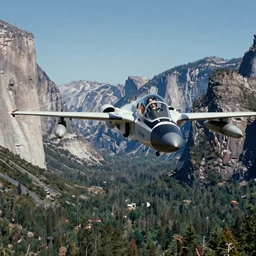 An X-Wing flying through Yosemite Valley, film still from Top Gun (2022)