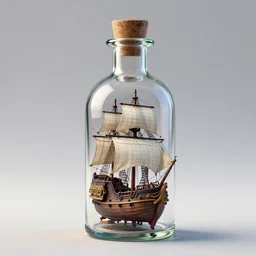 a pirate ship in the bottle, glass bottle, antique showpiece, 3d render, unreal engine, smooth defined edges, sharp focus, 4k