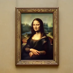 a portrait of gary coleman in an elaborate gilded frame, hanging on the wall next to the mona lisa in the louvre museum
