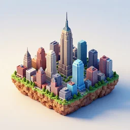 isometric diorama full view of small island new york buildings block city on a pale gradient background, ultra detailed, hd textures, sharp focus, volumetric light, depht of field, by filip hodas, featured on polycount, cubo - futurism, colorful, voxel art, diorama, cityscape, octane render, no crop!!!