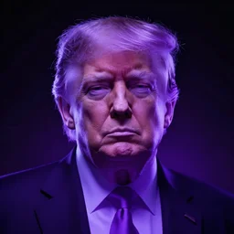 portrait of an ethereal donald trump made of purple light, divine, cyberspace, mysterious, dark high-contrast concept art