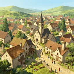 busy medieval village, deviantart, artstation, fantasy