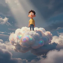 louie anderson in heaven, cartoon, iridescent, clouds