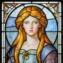 bust portrait stained glass artwork, imogen poots paladin, by artgerm, cushart krenz, greg rutkowski. art nouveau neo - gothic stained glass by mucha. dota. swirly intricate glass linework background. gaudy colors, sharp edges. ultra clear detailed. 8 k. elegant. octane render