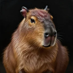 a portrait of a capybara wearing, anatomically correct, beautiful perfect face, oil painting, matte, black background, volumetric dynamic lighting, highly detailed, cinematic lighting, unreal engine, 8 k, hd