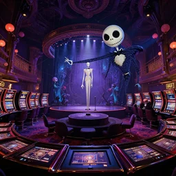 extreme wide angle curly perspective digital art of indoor casino with a stage by anton fadeev from nightmare before christmas